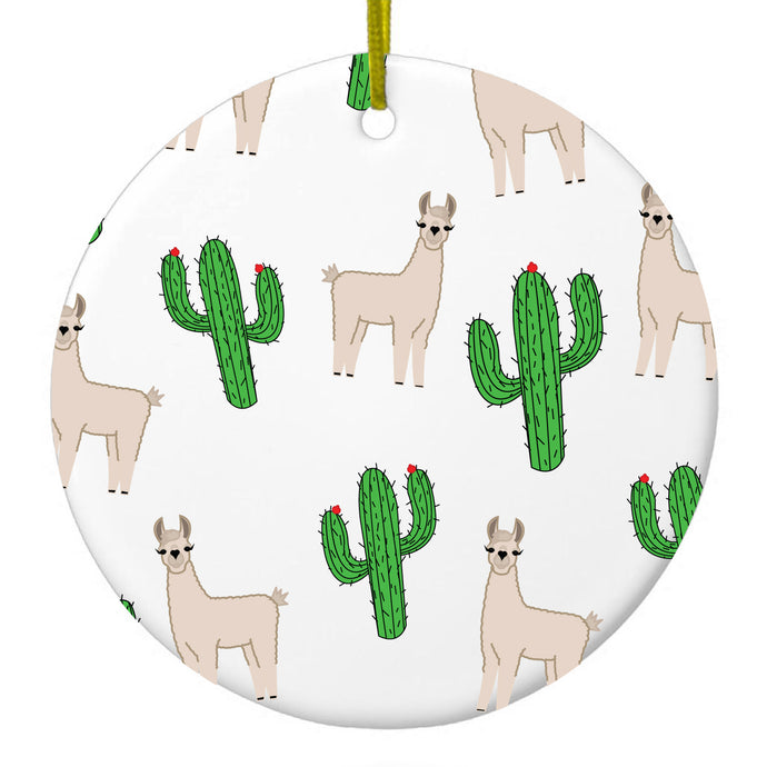 Llamas and Cacti Cactus Ceramic Ornament