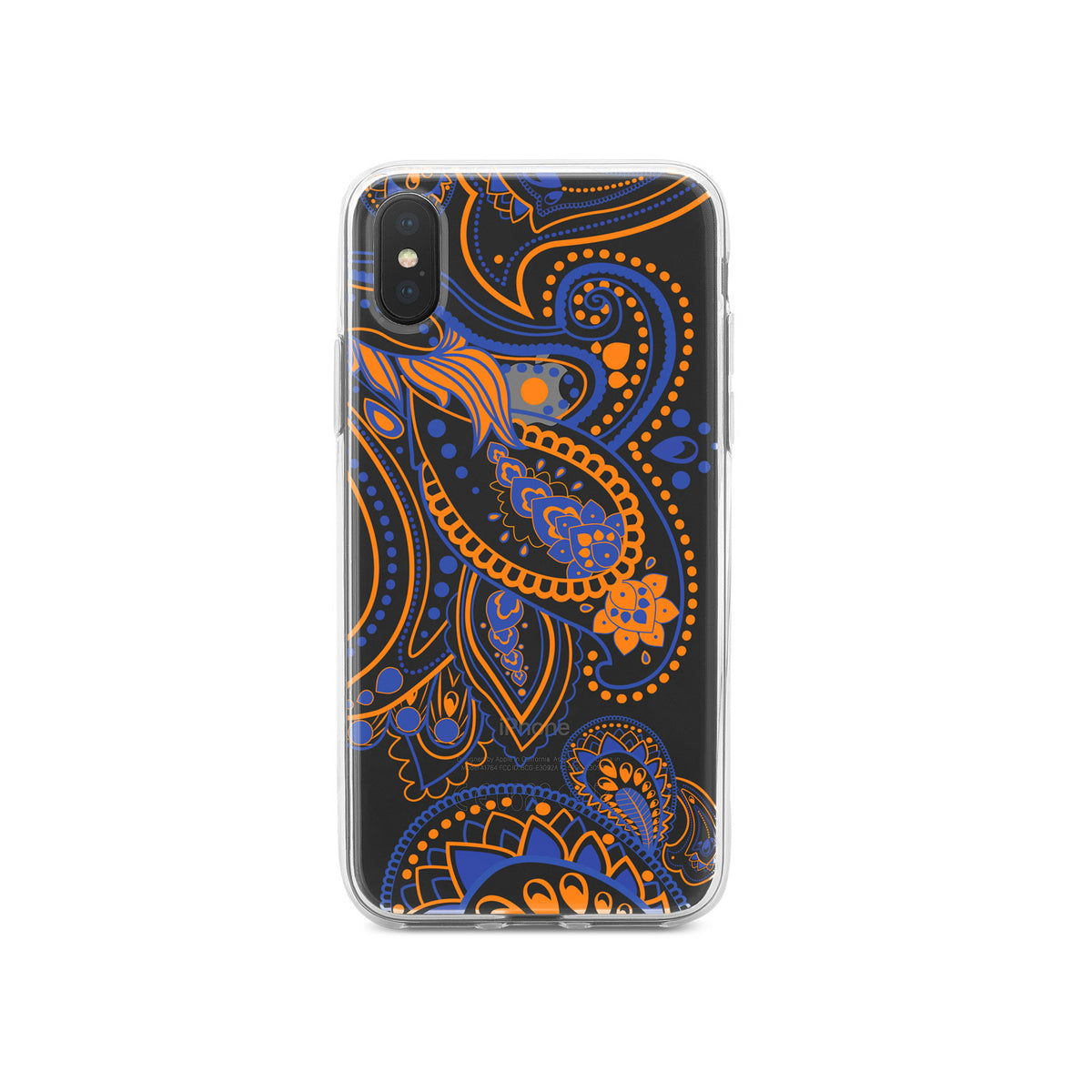 Orange and Blue Paisley Clear Shockproof iPhone Case, view 2