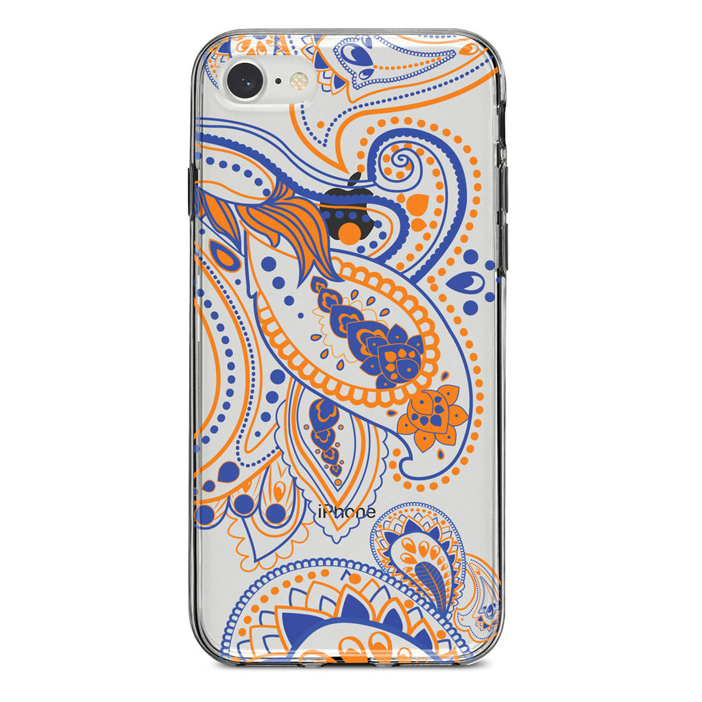 Orange and Blue Paisley Clear Shockproof iPhone Case, view 5