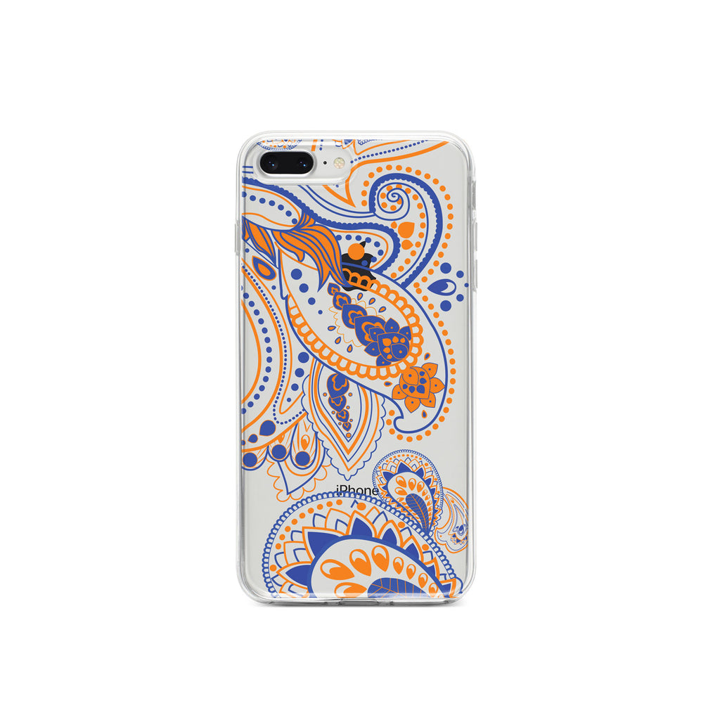 Orange and Blue Paisley Clear Shockproof iPhone Case, view 6