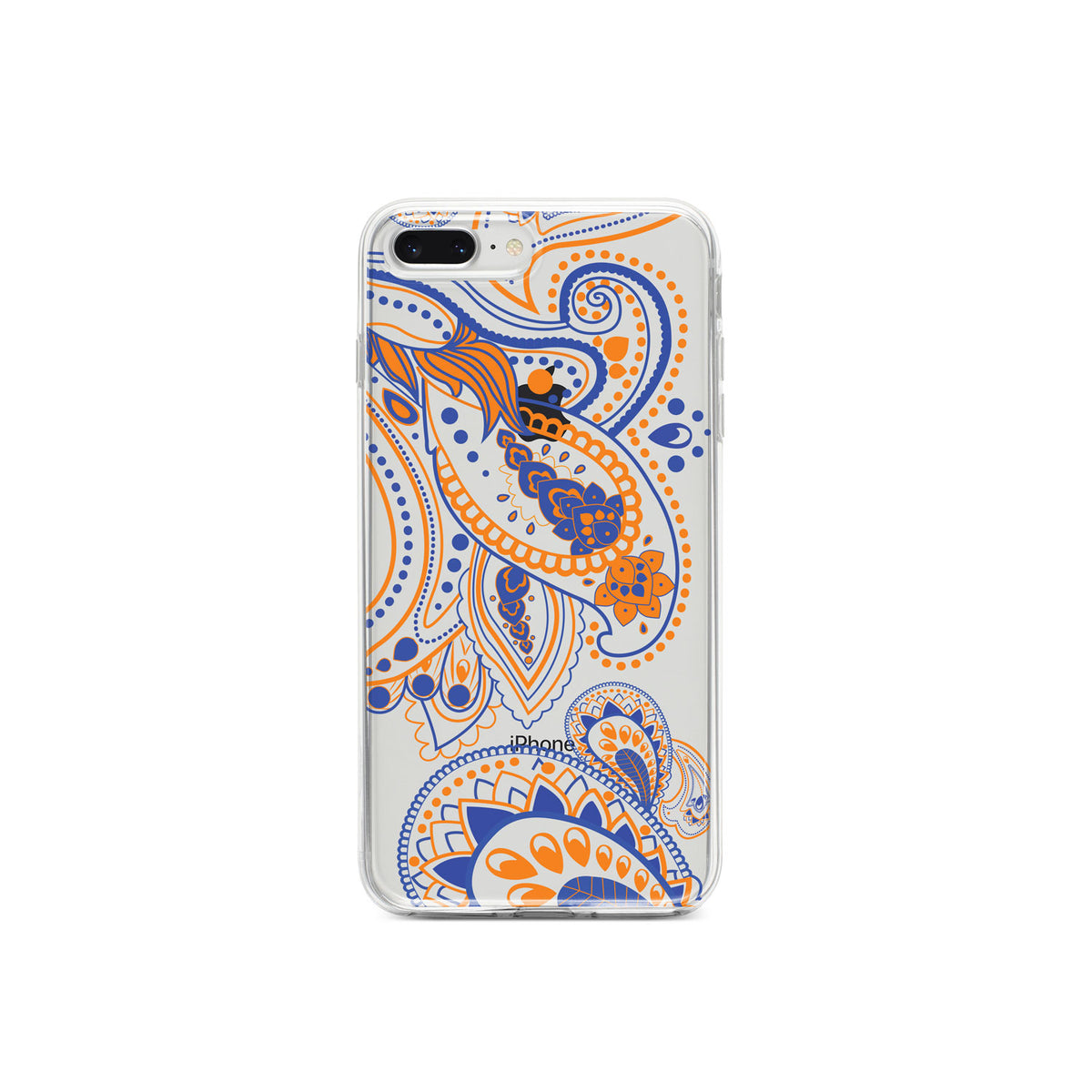 Orange and Blue Paisley Clear Shockproof iPhone Case, view 6