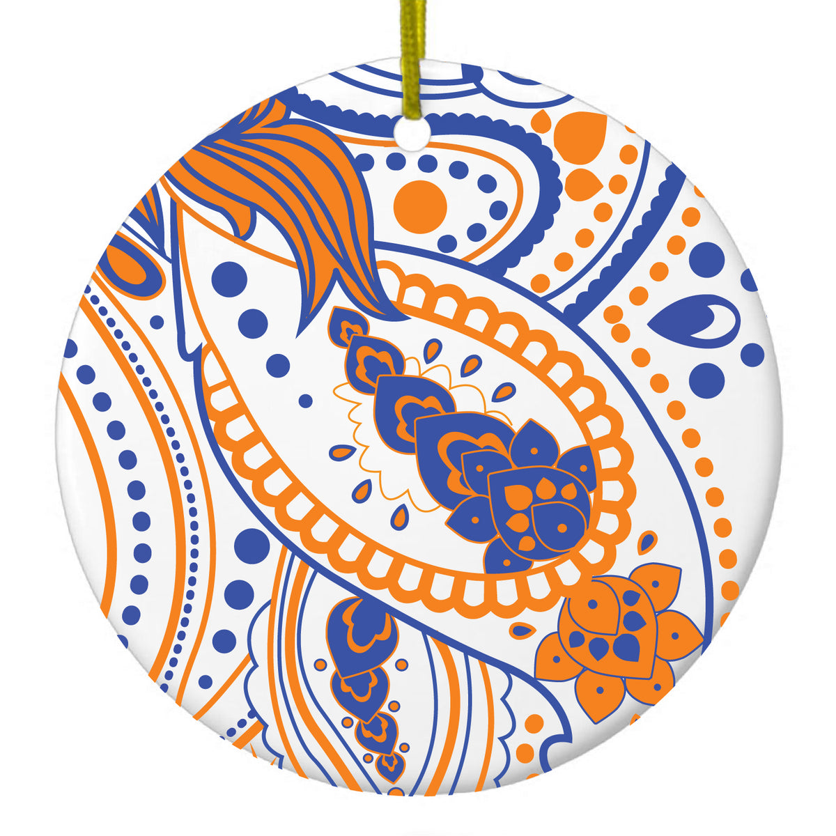 Orange and Blue Paisley Ceramic Ornament