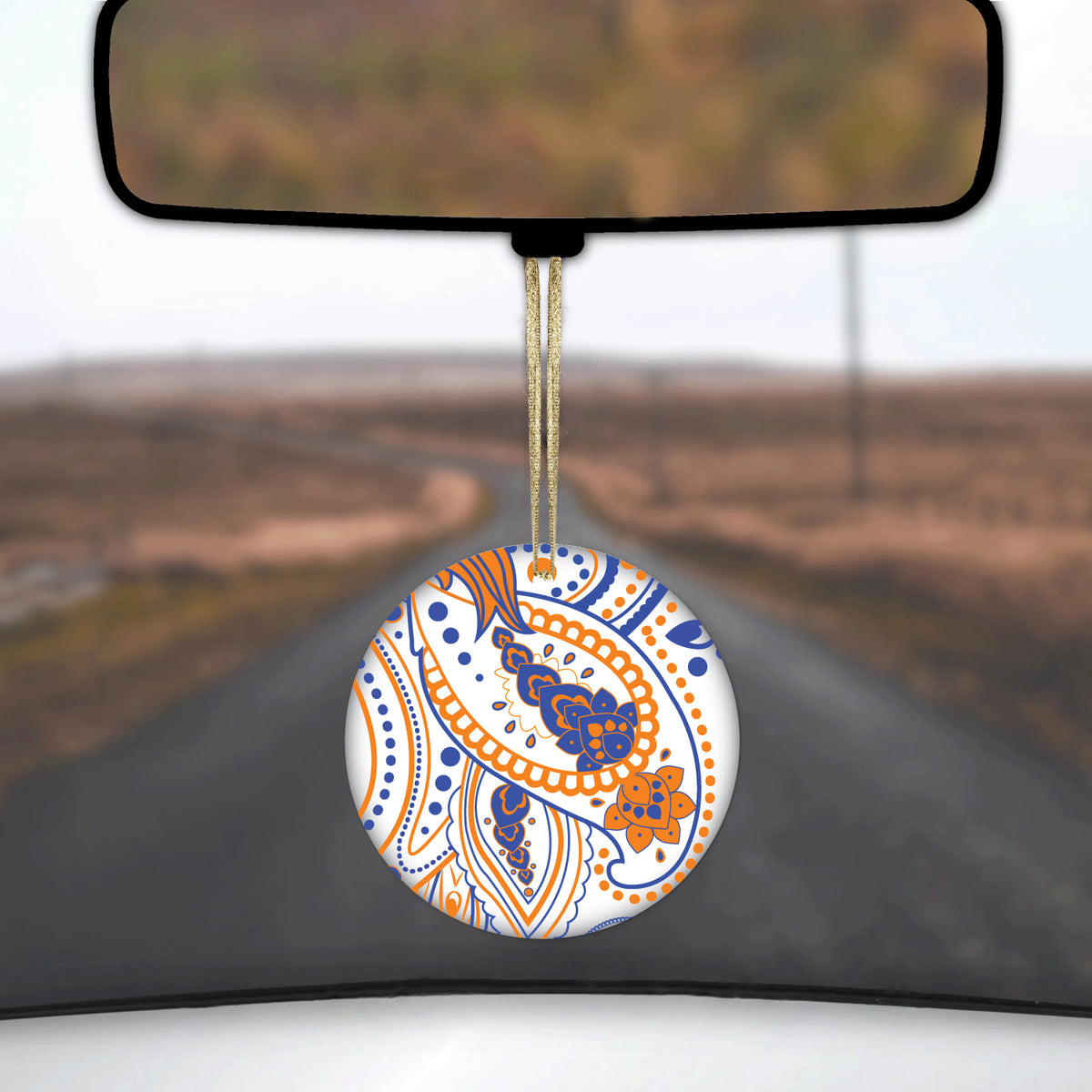 Orange and Blue Paisley Ceramic Ornament, view 3