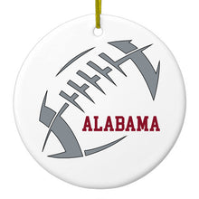 DistinctInk® Hanging Ceramic Christmas Tree Ornament with Gold String - Great Gift / Present - 2 3/4 inch Diameter - Alabama Football - Crimson, Gray