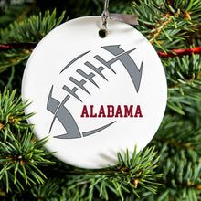 DistinctInk® Hanging Ceramic Christmas Tree Ornament with Gold String - Great Gift / Present - 2 3/4 inch Diameter - Alabama Football - Crimson, Gray