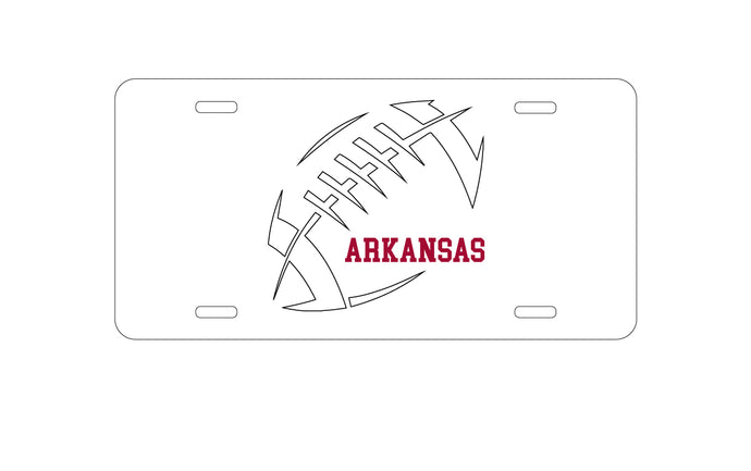 DistinctInk Custom Aluminum Decorative Vanity Front License Plate - Arkansas Football - Cardinal, White