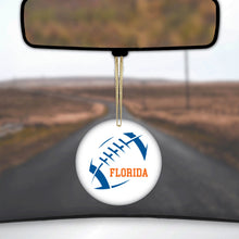 DistinctInk® Hanging Ceramic Christmas Tree Ornament with Gold String - Great Gift / Present - 2 3/4 inch Diameter - Florida Football - Orange, Blue