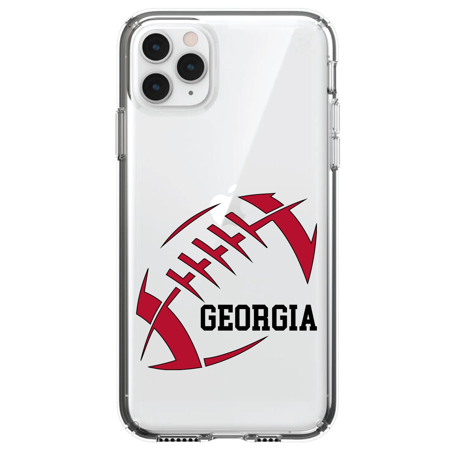 DistinctInk® Clear Shockproof Hybrid Case for Apple iPhone / Samsung Galaxy / Google Pixel - Georgia Football - Red, Black