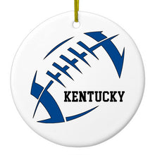 DistinctInk® Hanging Ceramic Christmas Tree Ornament with Gold String - Great Gift / Present - 2 3/4 inch Diameter - Kentucky Football - Blue, Black