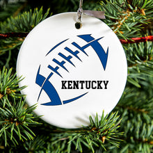 DistinctInk® Hanging Ceramic Christmas Tree Ornament with Gold String - Great Gift / Present - 2 3/4 inch Diameter - Kentucky Football - Blue, Black
