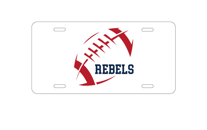 DistinctInk Custom Aluminum Decorative Vanity Front License Plate - Rebels Football - Red, Navy