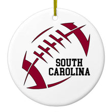 DistinctInk® Hanging Ceramic Christmas Tree Ornament with Gold String - Great Gift / Present - 2 3/4 inch Diameter - South Carolina Football - Garnet, Black
