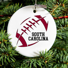 DistinctInk® Hanging Ceramic Christmas Tree Ornament with Gold String - Great Gift / Present - 2 3/4 inch Diameter - South Carolina Football - Garnet, Black