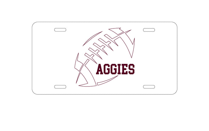DistinctInk Custom Aluminum Decorative Vanity Front License Plate - Aggies Football - Maroon, White