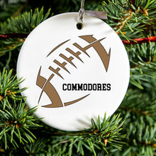 DistinctInk® Hanging Ceramic Christmas Tree Ornament with Gold String - Great Gift / Present - 2 3/4 inch Diameter - Commodores Football - Gold, Black