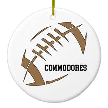 DistinctInk® Hanging Ceramic Christmas Tree Ornament with Gold String - Great Gift / Present - 2 3/4 inch Diameter - Commodores Football - Gold, Black