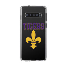 DistinctInk® Clear Shockproof Hybrid Case for Apple iPhone / Samsung Galaxy / Google Pixel - Tigers Football / Fleur de Lis - Purple, Gold