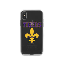 DistinctInk® Clear Shockproof Hybrid Case for Apple iPhone / Samsung Galaxy / Google Pixel - Tigers Football / Fleur de Lis - Purple, Gold