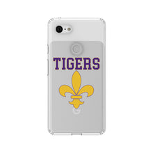 DistinctInk® Clear Shockproof Hybrid Case for Apple iPhone / Samsung Galaxy / Google Pixel - Tigers Football / Fleur de Lis - Purple, Gold