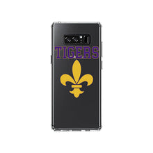 DistinctInk® Clear Shockproof Hybrid Case for Apple iPhone / Samsung Galaxy / Google Pixel - Tigers Football / Fleur de Lis - Purple, Gold