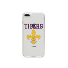 DistinctInk® Clear Shockproof Hybrid Case for Apple iPhone / Samsung Galaxy / Google Pixel - Tigers Football / Fleur de Lis - Purple, Gold