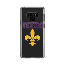 DistinctInk® Clear Shockproof Hybrid Case for Apple iPhone / Samsung Galaxy / Google Pixel - Tigers Football / Fleur de Lis - Purple, Gold