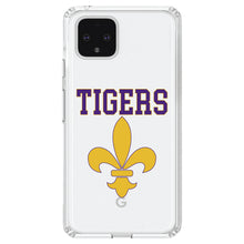 DistinctInk® Clear Shockproof Hybrid Case for Apple iPhone / Samsung Galaxy / Google Pixel - Tigers Football / Fleur de Lis - Purple, Gold
