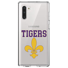 DistinctInk® Clear Shockproof Hybrid Case for Apple iPhone / Samsung Galaxy / Google Pixel - Tigers Football / Fleur de Lis - Purple, Gold