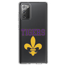 DistinctInk® Clear Shockproof Hybrid Case for Apple iPhone / Samsung Galaxy / Google Pixel - Tigers Football / Fleur de Lis - Purple, Gold