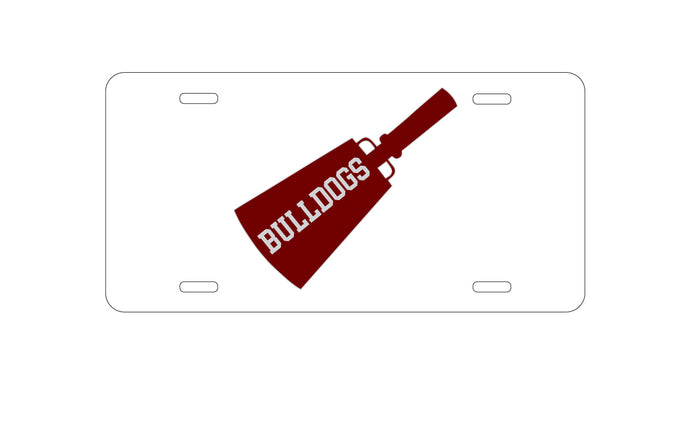 DistinctInk Custom Aluminum Decorative Vanity Front License Plate - Bulldogs Cowbell - Maroon, Gray