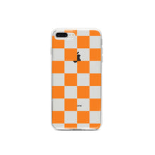 DistinctInk® Clear Shockproof Hybrid Case for Apple iPhone / Samsung Galaxy / Google Pixel - Tennessee Checkerboard - Orange, Clear