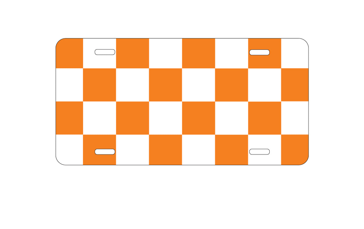 Custom Aluminum Decorative Vanity Front License Plate - Tennessee Checkerboard - Orange, Clear