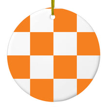DistinctInk® Hanging Ceramic Christmas Tree Ornament with Gold String - Great Gift / Present - 2 3/4 inch Diameter - Tennessee Checkerboard - Orange, Clear