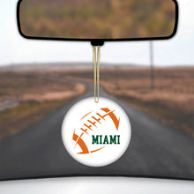 DistinctInk® Hanging Ceramic Christmas Tree Ornament with Gold String - Great Gift / Present - 2 3/4 inch Diameter - Miami Football - Orange, Green