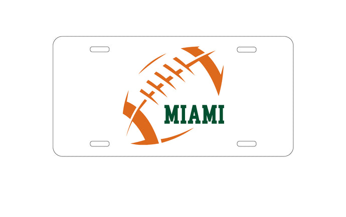 DistinctInk Custom Aluminum Decorative Vanity Front License Plate - Miami Football - Orange, Green