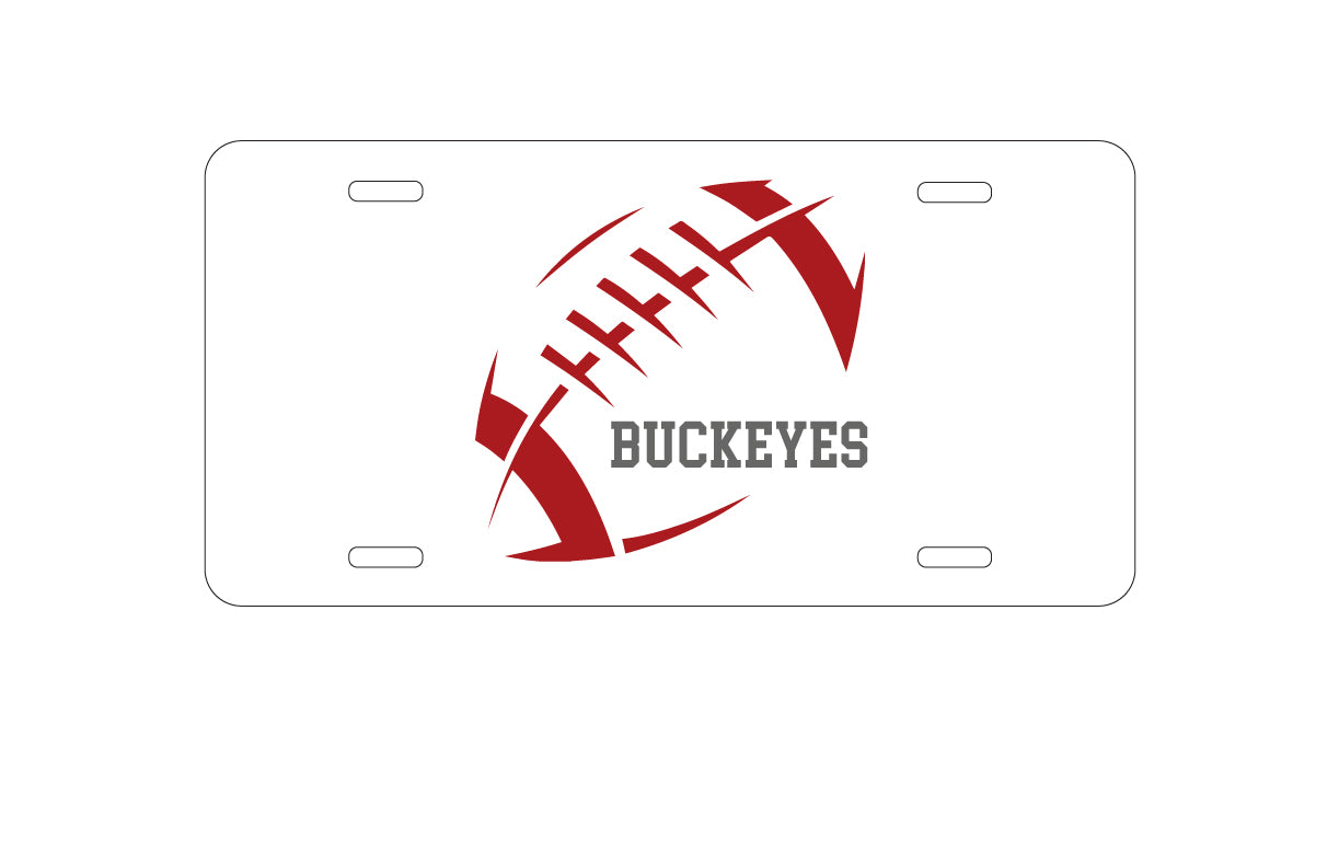 DistinctInk Custom Aluminum Decorative Vanity Front License Plate - Buckeyes Football - Scarlet, Gray