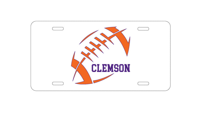 DistinctInk Custom Aluminum Decorative Vanity Front License Plate - Clemson Football - Orange, Regalia Purple