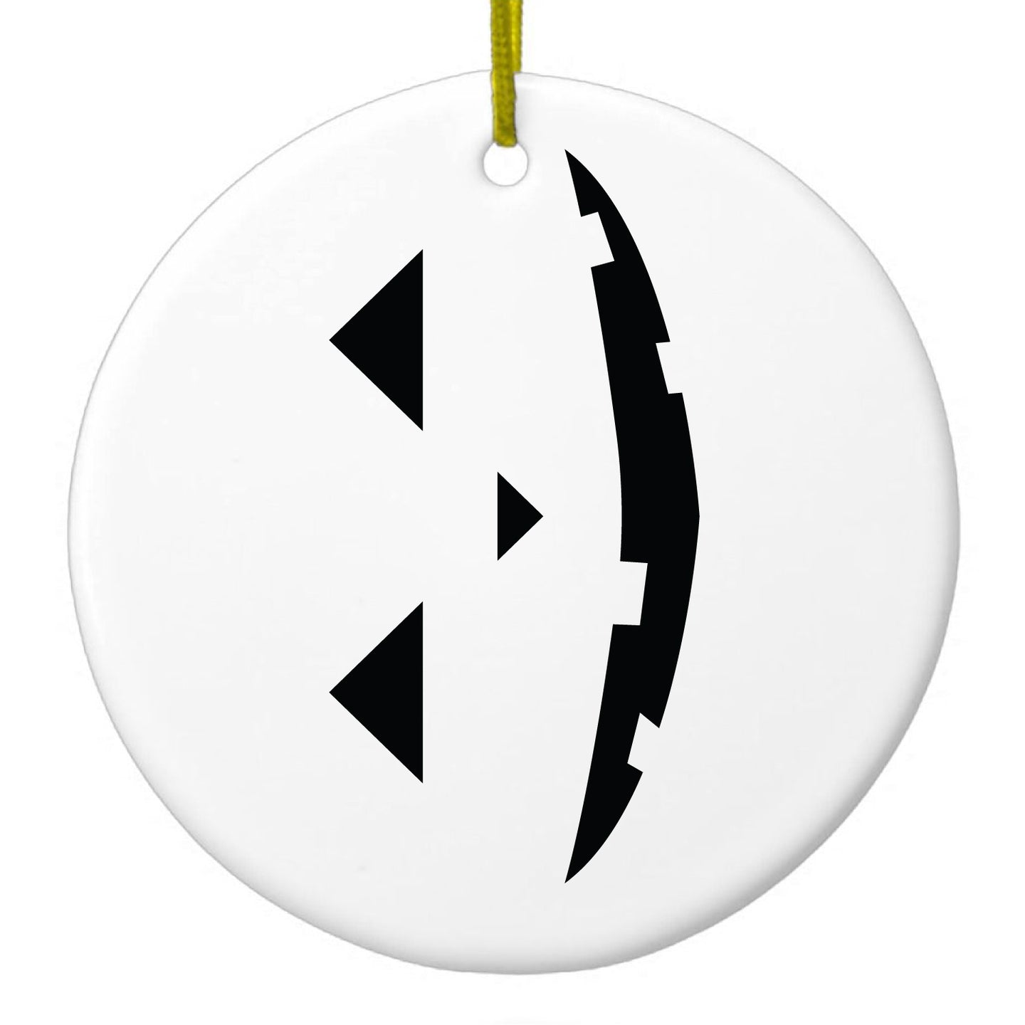 DistinctInk® Hanging Ceramic Christmas Tree Ornament with Gold String - Great Gift / Present - 2 3/4 inch Diameter - Pumpkin Face