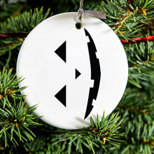 DistinctInk® Hanging Ceramic Christmas Tree Ornament with Gold String - Great Gift / Present - 2 3/4 inch Diameter - Pumpkin Face