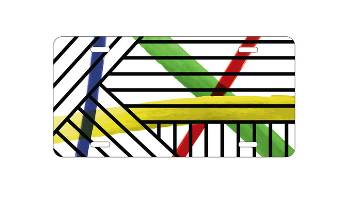 DistinctInk Custom Aluminum Decorative Vanity Front License Plate - Abstract Lines and Paint Swatches