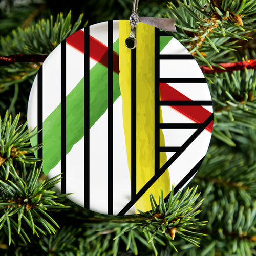 Abstract Lines and Paint Swatches Ceramic Ornament, view 2