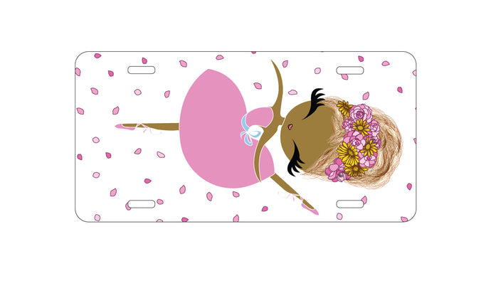 DistinctInk Custom Aluminum Decorative Vanity Front License Plate - Ballerina Dancing in Flower Petals