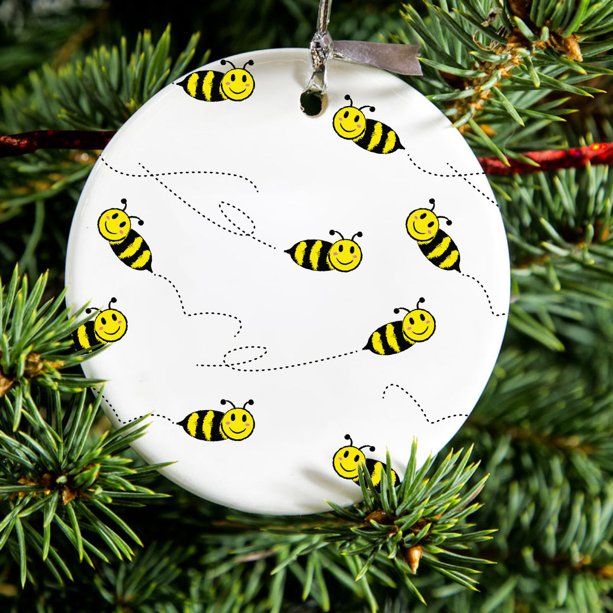 Repeating Bumble bees Ceramic Ornament, view 2