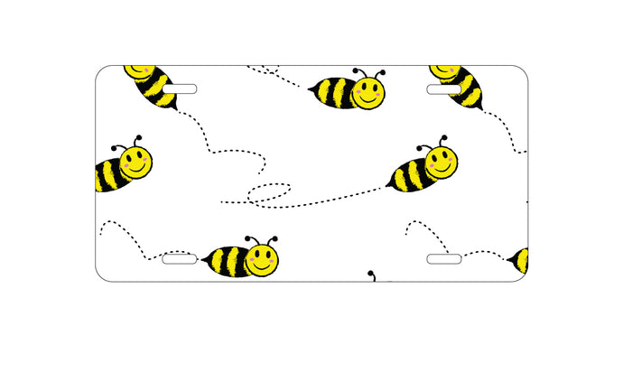 DistinctInk Custom Aluminum Decorative Vanity Front License Plate - Repeating Bumble bees