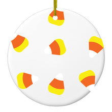 DistinctInk® Hanging Ceramic Christmas Tree Ornament with Gold String - Great Gift / Present - 2 3/4 inch Diameter - Repeating Candy Corn