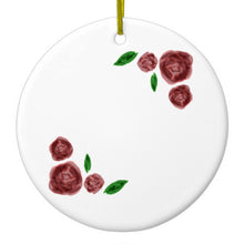 DistinctInk® Hanging Ceramic Christmas Tree Ornament with Gold String - Great Gift / Present - 2 3/4 inch Diameter - Water colored Roses
