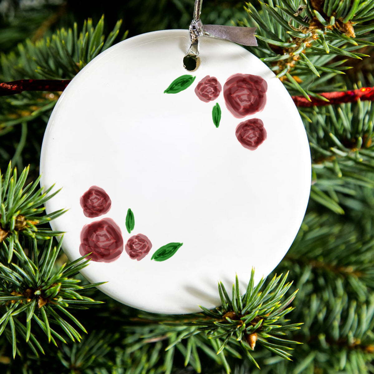 Water colored Roses Ceramic Ornament, view 2