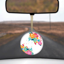 DistinctInk® Hanging Ceramic Christmas Tree Ornament with Gold String - Great Gift / Present - 2 3/4 inch Diameter - Bright Colored Flowers and Dots