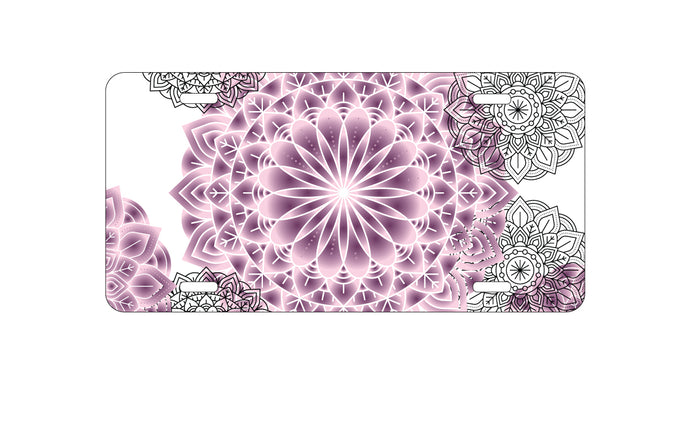DistinctInk Custom Aluminum Decorative Vanity Front License Plate - Mandala - Purple and Pink and Black