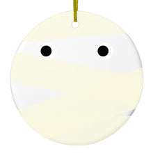 DistinctInk® Hanging Ceramic Christmas Tree Ornament with Gold String - Great Gift / Present - 2 3/4 inch Diameter - Halloween Mummy
